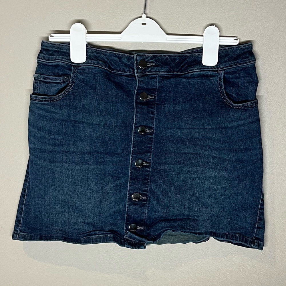 Express Dark Blue Button-Front Mini Skirt